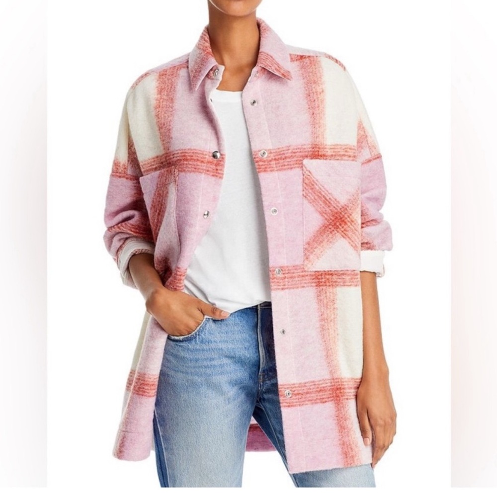 Pink and White Plaid Oversized Shirt Jacket